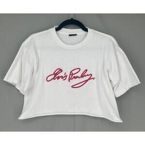 Vintage Elvis Shirt Womens Medium White Cropped Tee Signature Red Music
